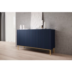 Komoda Nicole 150 cm trzydrzwiowa z ryflowanym frontem - granat / złote nóżki - Limitowana oferta